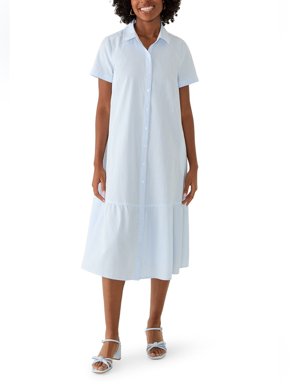 NWT Crown & Ivy Poplin Midi Shirt Dress Blue & White Oxford Stripe